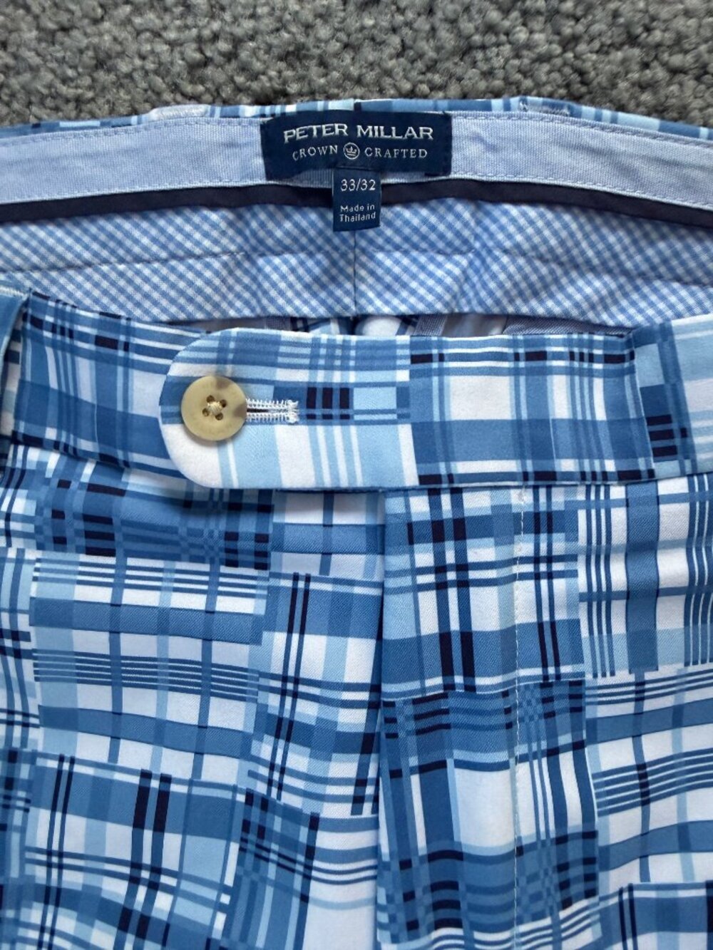 Peter Millar Crown Crafted "Stealth Madras" Golf Pants Blue Patchwork Sz. 33/32 - Picture 3 of 10